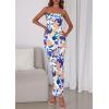 imagePRETTYGARDEN Womens 2025 Summer Floral Bodycon Maxi Dresses Ribbed Strapless Tube Casual Boho Party Long DressFloral White Blue