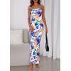 imagePRETTYGARDEN Womens 2025 Summer Floral Bodycon Maxi Dresses Ribbed Strapless Tube Casual Boho Party Long DressFloral White Blue