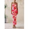imagePRETTYGARDEN Womens 2025 Summer Floral Bodycon Maxi Dresses Ribbed Strapless Tube Casual Boho Party Long DressFloral White Pink