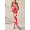 imagePRETTYGARDEN Womens 2025 Summer Floral Bodycon Maxi Dresses Ribbed Strapless Tube Casual Boho Party Long DressFloral White Pink