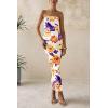 imagePRETTYGARDEN Womens 2025 Summer Floral Bodycon Maxi Dresses Ribbed Strapless Tube Casual Boho Party Long DressFloral White Yellow