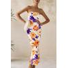 imagePRETTYGARDEN Womens 2025 Summer Floral Bodycon Maxi Dresses Ribbed Strapless Tube Casual Boho Party Long DressFloral White Yellow