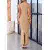 imagePRETTYGARDEN Womens 2025 Summer Formal Maxi Dresses Sleeveless One Shoulder Bodycon Ruched Mesh Wedding Guest Cocktail DressKhaki