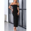 imagePRETTYGARDEN Womens 2025 Summer Off The Shoulder Dress Ruched Bodycon Sleeveless Split Cocktail Party Maxi DressesBlack