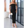 imagePRETTYGARDEN Womens 2025 Summer Off The Shoulder Dress Ruched Bodycon Sleeveless Split Cocktail Party Maxi DressesBlack