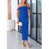 imagePRETTYGARDEN Womens 2025 Summer Off The Shoulder Dress Ruched Bodycon Sleeveless Split Cocktail Party Maxi DressesBlue