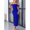 imagePRETTYGARDEN Womens 2025 Summer Off The Shoulder Dress Ruched Bodycon Sleeveless Split Cocktail Party Maxi DressesBright Blue