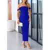 imagePRETTYGARDEN Womens 2025 Summer Off The Shoulder Dress Ruched Bodycon Sleeveless Split Cocktail Party Maxi DressesBright Blue