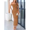 imagePRETTYGARDEN Womens 2025 Summer Off The Shoulder Dress Ruched Bodycon Sleeveless Split Cocktail Party Maxi DressesBrown