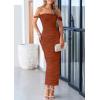 imagePRETTYGARDEN Womens 2025 Summer Off The Shoulder Dress Ruched Bodycon Sleeveless Split Cocktail Party Maxi DressesCaramel