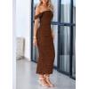 imagePRETTYGARDEN Womens 2025 Summer Off The Shoulder Dress Ruched Bodycon Sleeveless Split Cocktail Party Maxi DressesDark Brown