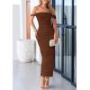 imagePRETTYGARDEN Womens 2025 Summer Off The Shoulder Dress Ruched Bodycon Sleeveless Split Cocktail Party Maxi DressesDark Brown