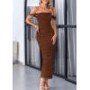 imagePRETTYGARDEN Womens 2025 Summer Off The Shoulder Dress Ruched Bodycon Sleeveless Split Cocktail Party Maxi DressesDark Brown