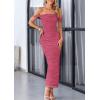 imagePRETTYGARDEN Womens 2025 Summer Off The Shoulder Dress Ruched Bodycon Sleeveless Split Cocktail Party Maxi DressesDark Pink