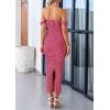 imagePRETTYGARDEN Womens 2025 Summer Off The Shoulder Dress Ruched Bodycon Sleeveless Split Cocktail Party Maxi DressesDark Pink