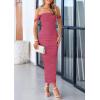 imagePRETTYGARDEN Womens 2025 Summer Off The Shoulder Dress Ruched Bodycon Sleeveless Split Cocktail Party Maxi DressesDark Pink