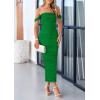 imagePRETTYGARDEN Womens 2025 Summer Off The Shoulder Dress Ruched Bodycon Sleeveless Split Cocktail Party Maxi DressesGreen