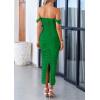 imagePRETTYGARDEN Womens 2025 Summer Off The Shoulder Dress Ruched Bodycon Sleeveless Split Cocktail Party Maxi DressesGreen