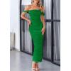imagePRETTYGARDEN Womens 2025 Summer Off The Shoulder Dress Ruched Bodycon Sleeveless Split Cocktail Party Maxi DressesGreen