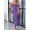 imagePRETTYGARDEN Womens 2025 Summer Off The Shoulder Dress Ruched Bodycon Sleeveless Split Cocktail Party Maxi DressesGrey Purple