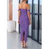 imagePRETTYGARDEN Womens 2025 Summer Off The Shoulder Dress Ruched Bodycon Sleeveless Split Cocktail Party Maxi DressesGrey Purple
