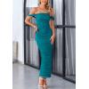 imagePRETTYGARDEN Womens 2025 Summer Off The Shoulder Dress Ruched Bodycon Sleeveless Split Cocktail Party Maxi DressesLake Blue