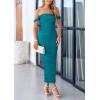 imagePRETTYGARDEN Womens 2025 Summer Off The Shoulder Dress Ruched Bodycon Sleeveless Split Cocktail Party Maxi DressesLake Blue