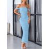 imagePRETTYGARDEN Womens 2025 Summer Off The Shoulder Dress Ruched Bodycon Sleeveless Split Cocktail Party Maxi DressesLight Blue