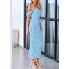 imagePRETTYGARDEN Womens 2025 Summer Off The Shoulder Dress Ruched Bodycon Sleeveless Split Cocktail Party Maxi DressesLight Blue