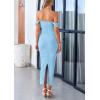 imagePRETTYGARDEN Womens 2025 Summer Off The Shoulder Dress Ruched Bodycon Sleeveless Split Cocktail Party Maxi DressesLight Blue