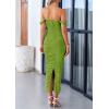 imagePRETTYGARDEN Womens 2025 Summer Off The Shoulder Dress Ruched Bodycon Sleeveless Split Cocktail Party Maxi DressesOlive Green