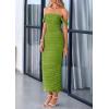 imagePRETTYGARDEN Womens 2025 Summer Off The Shoulder Dress Ruched Bodycon Sleeveless Split Cocktail Party Maxi DressesOlive Green