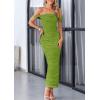 imagePRETTYGARDEN Womens 2025 Summer Off The Shoulder Dress Ruched Bodycon Sleeveless Split Cocktail Party Maxi DressesOlive Green