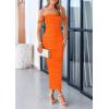 imagePRETTYGARDEN Womens 2025 Summer Off The Shoulder Dress Ruched Bodycon Sleeveless Split Cocktail Party Maxi DressesOrange