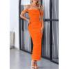 imagePRETTYGARDEN Womens 2025 Summer Off The Shoulder Dress Ruched Bodycon Sleeveless Split Cocktail Party Maxi DressesOrange