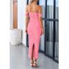 imagePRETTYGARDEN Womens 2025 Summer Off The Shoulder Dress Ruched Bodycon Sleeveless Split Cocktail Party Maxi DressesPink