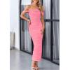 imagePRETTYGARDEN Womens 2025 Summer Off The Shoulder Dress Ruched Bodycon Sleeveless Split Cocktail Party Maxi DressesPink