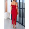 imagePRETTYGARDEN Womens 2025 Summer Off The Shoulder Dress Ruched Bodycon Sleeveless Split Cocktail Party Maxi DressesRed