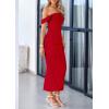 imagePRETTYGARDEN Womens 2025 Summer Off The Shoulder Dress Ruched Bodycon Sleeveless Split Cocktail Party Maxi DressesRed
