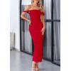 imagePRETTYGARDEN Womens 2025 Summer Off The Shoulder Dress Ruched Bodycon Sleeveless Split Cocktail Party Maxi DressesRed