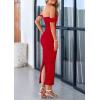 imagePRETTYGARDEN Womens 2025 Summer Off The Shoulder Dress Ruched Bodycon Sleeveless Split Cocktail Party Maxi DressesRed