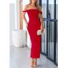 imagePRETTYGARDEN Womens 2025 Summer Off The Shoulder Dress Ruched Bodycon Sleeveless Split Cocktail Party Maxi DressesRed