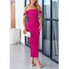 imagePRETTYGARDEN Womens 2025 Summer Off The Shoulder Dress Ruched Bodycon Sleeveless Split Cocktail Party Maxi DressesRose Red