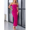 imagePRETTYGARDEN Womens 2025 Summer Off The Shoulder Dress Ruched Bodycon Sleeveless Split Cocktail Party Maxi DressesRose Red