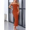imagePRETTYGARDEN Womens 2025 Summer Off The Shoulder Dress Ruched Bodycon Sleeveless Split Cocktail Party Maxi DressesRust Red