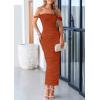 imagePRETTYGARDEN Womens 2025 Summer Off The Shoulder Dress Ruched Bodycon Sleeveless Split Cocktail Party Maxi DressesRust Red
