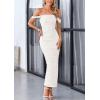 imagePRETTYGARDEN Womens 2025 Summer Off The Shoulder Dress Ruched Bodycon Sleeveless Split Cocktail Party Maxi DressesWhite