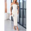 imagePRETTYGARDEN Womens 2025 Summer Off The Shoulder Dress Ruched Bodycon Sleeveless Split Cocktail Party Maxi DressesWhite
