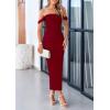 imagePRETTYGARDEN Womens 2025 Summer Off The Shoulder Dress Ruched Bodycon Sleeveless Split Cocktail Party Maxi DressesWine Red