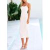 imagePRETTYGARDEN Womens 2025 Summer Sleeveless Bodycon Dress Textured Back Slit Sexy Cocktail Party Midi DressesWhite